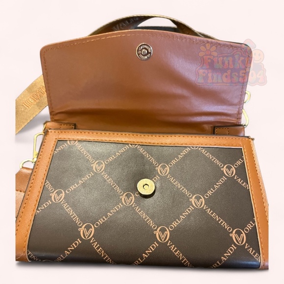 Valentino Orlandi Chic Brown Logo Crossbody Wallet Purse with Strap Fall Autumn - Picture 7 of 10